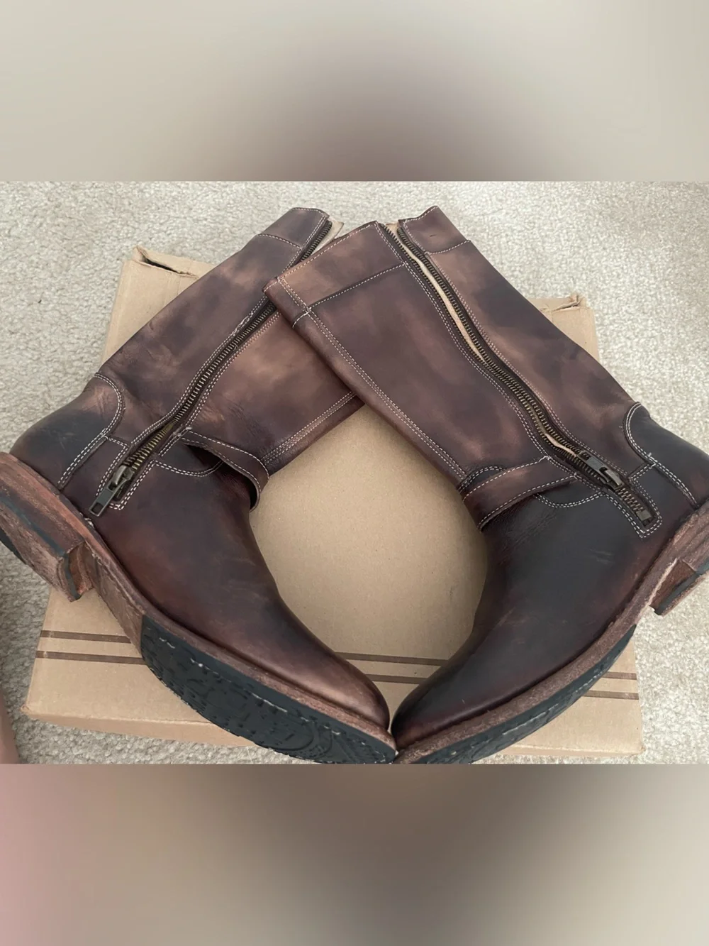 BED STU Gogo Lug Brown Distressed Leather Moto Engineer Boots Size 8.5